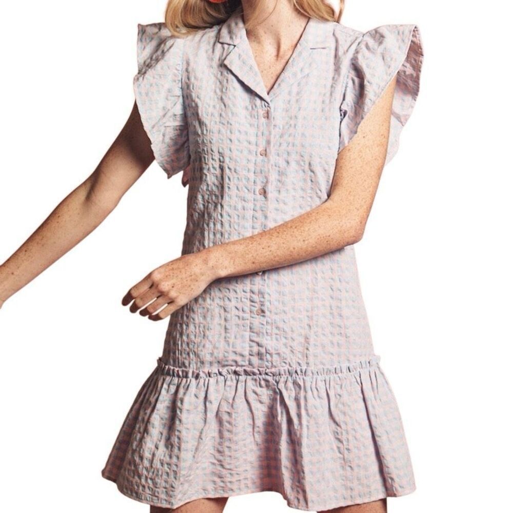 The Shirt Rochelle Behrens The‎ Hillary Dress Blue/Pink Plaid Size Small NWT